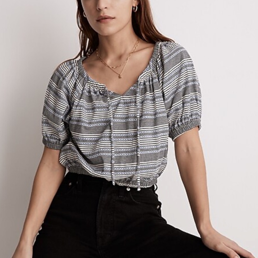 NWT Madewell Jacquard Keyhole Crop Top in Stripe